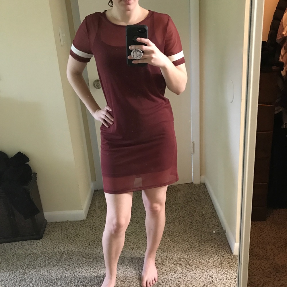Burgundy mesh bodycon dress. NWOT